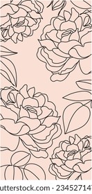 Continuous line, drawing of flowers, fashion minimalist concept, vector illustration. Modern fashionable pattern. Glamour one line drawing peony seamless pattern.