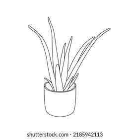 Dibujo continuo de una maceta de flores. Hermosas flores aisladas de fondo blanco. Ilustración del vector
