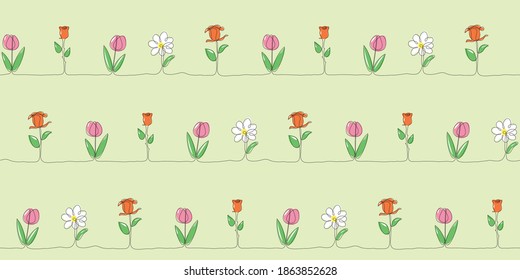 Dibujo continuo de flores en la línea. Patrón floral sin soldadura