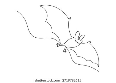 Desenho de linha contínua de um ícone de morcego voador design minimalista isolado