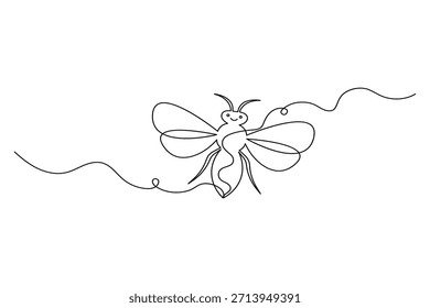 Abeja voladora de dibujo de línea continua con cara feliz