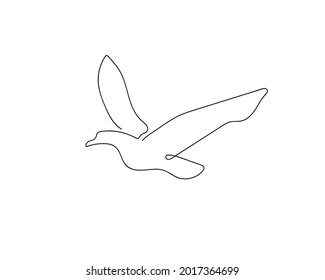 Dibujo continuo de un pájaro volador sobre un fondo blanco. Ilustración vectorial dibujada a mano