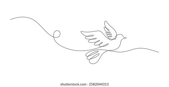 Continuous line drawing of flying bird shape. Single line drawing dove. Love symbol. 