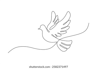 Continuous line drawing of flying bird shape. Single line drawing dove. Love and peace symbol. 