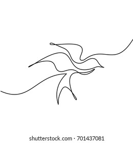 Continuous line drawing. Flying bird logo. Black and white vector illustration. Concept for logo, card, banner, poster, flyer
