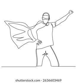 Desenho de linha contínua do super-herói de negócios de voo. Ilustração de vetor traçado editável único um esboço conceito de funcionário de poder, realização de sucesso, líder de herói de negócios.
