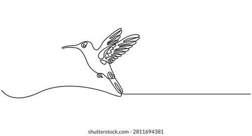 Continuous Line Drawing Flying Hummingbird Wildlife Minimalist Concept