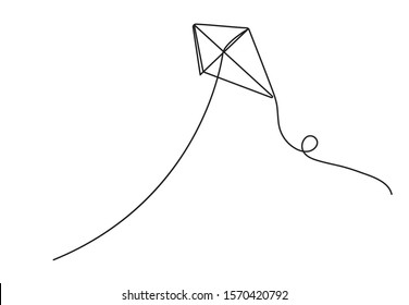 Continuous line drawing Flying kite, svg