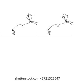 Dibujo de línea continuo de una cometa voladora con un Vector de cola largo
