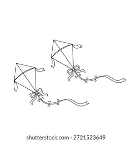 Dibujo de línea continuo de una cometa voladora con un Vector de cola largo
