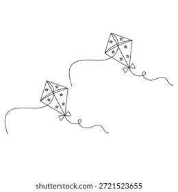 Dibujo de línea continuo de una cometa voladora con un Vector de cola largo
