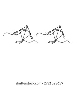 Dibujo de línea continuo de una cometa voladora con un Vector de cola largo
