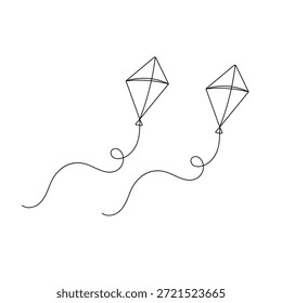 Dibujo de línea continuo de una cometa voladora con un Vector de cola largo
