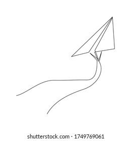 Dibujo continuo en línea del avión de papel volador. Ilustración del vector