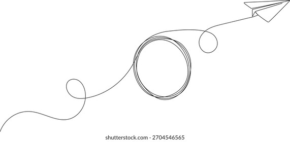 desenho de linha contínua de plano de papel voador, ilustração vetorial de arte de linha