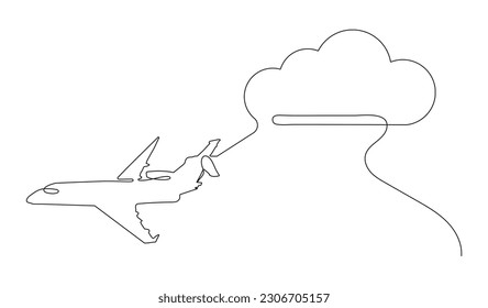 kontinuierliche Zeichnung des fliegenden Passagierflugzeugs.