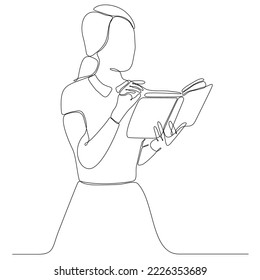 
continuous line drawing of focused woman reading an interesting book