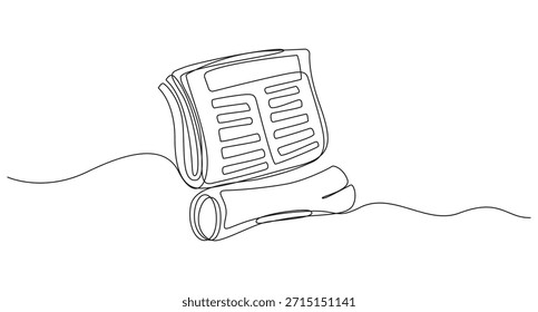 Dibujo de línea continua de un periódico doblado, un dibujo de línea Pila de periódicos, Arte de línea continua de periódicos y Ilustración vectorial de Noticias,