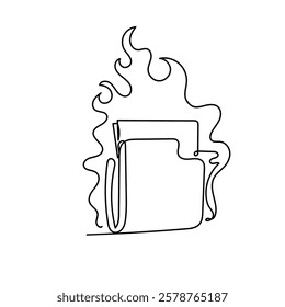 continuous line drawing folder burning with fire