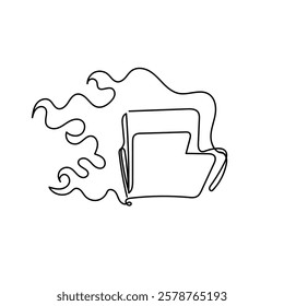 continuous line drawing folder burning with fire