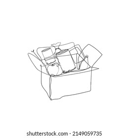 Continuous Line Drawing Food In Cardboard Illustration