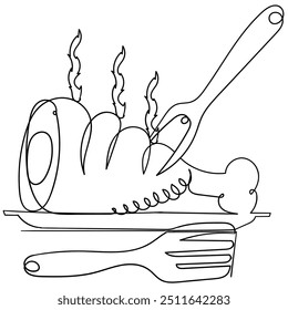 continuous line drawing food grilling barbeque hotdog icon