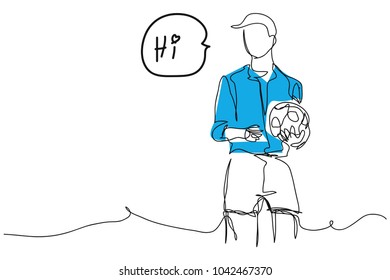 continuous line drawing of football player vector illustration