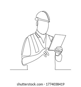 Continuous Line Drawing Foreman Engineer Technician Stock Vector ...