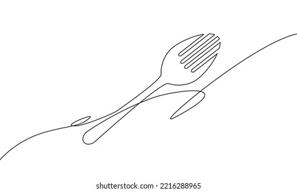 Continuous line drawing of fork, icon outline, object one line, single line art, vector illustration