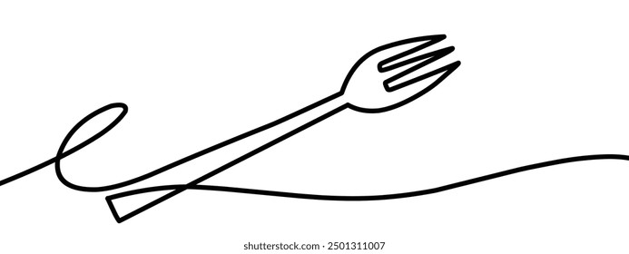 Continuous line drawing of fork, icon outline, object one line, single line art, simple line style