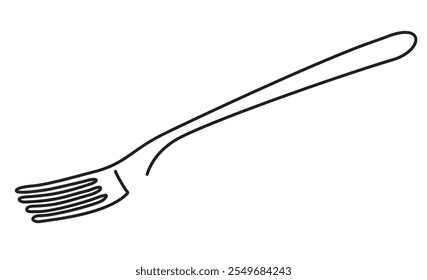 Continuous line drawing of fork. Fork line icon. One line drawing of a silhouette of a fork. Single line art. Kitchen tool. Vector illustration.