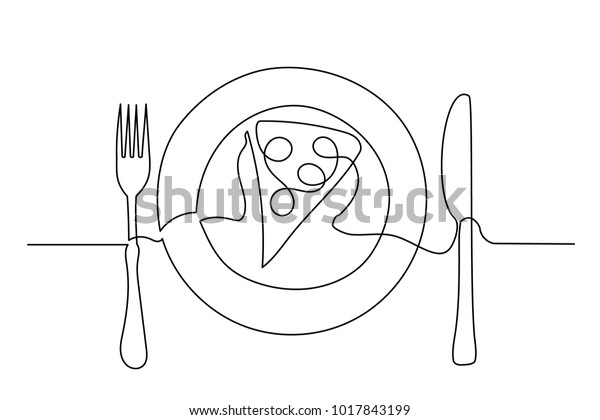 Continuous Line Drawing Fork Knife Pizza Stock Vector Royalty Free