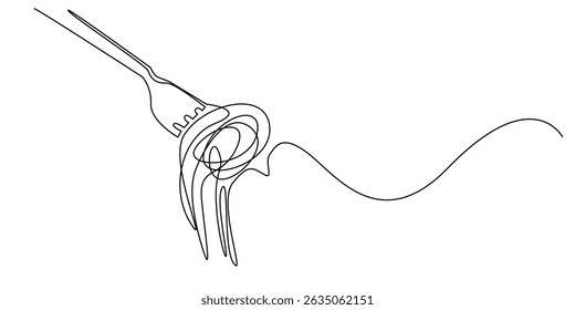 continuous line drawing of fork and spaghetti. vector illustration of line art food sign spaghetti,deliciousness,taste.eps 10