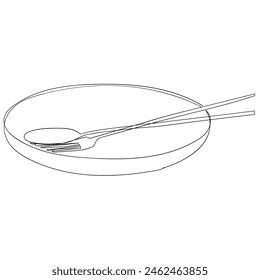 Continuous line drawing. A drawing of a fork and spoon on a plate, ready for a meal. Icon vector illustration