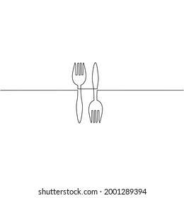 Continuous line drawing of fork, two design, object one line, single line art, vector illustration