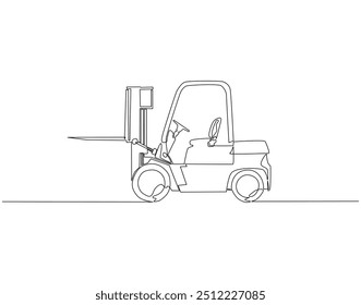 Continuous line drawing of forklift truck. Single line illustration of construction industry and machinery. National forklift safety day concept. Editable outline 
