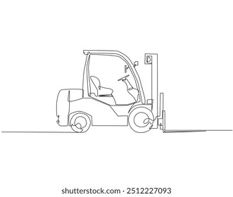 Continuous line drawing of forklift truck. Single line illustration of construction industry and machinery. National forklift safety day concept. Editable outline 
