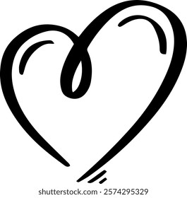 Continuous line drawing forming a heart shape, symbolizing romance, passion, and emotional connection, creating a simple yet expressive visual element