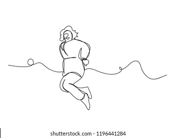 continuous line drawing of four jumping happy members vector illustration.