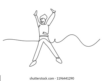 Dibujo de línea continua de cuatro miembros felices saltando Ilustración vectorial.