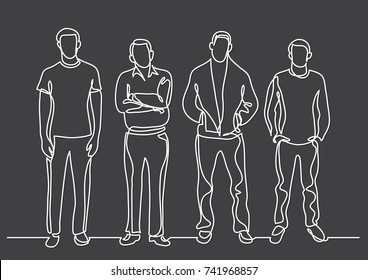 trazado continuo de cuatro hombres de pie