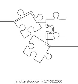 continuous line drawing of a four-piece puzzle that is combined isolated on a white background. Puzzle - jigsaw puzzle icon vector design template