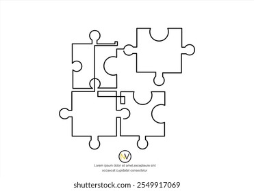 continuous line drawing of a four-piece puzzle that is combined isolated on a white background. Puzzle - jigsaw puzzle icon vector design template