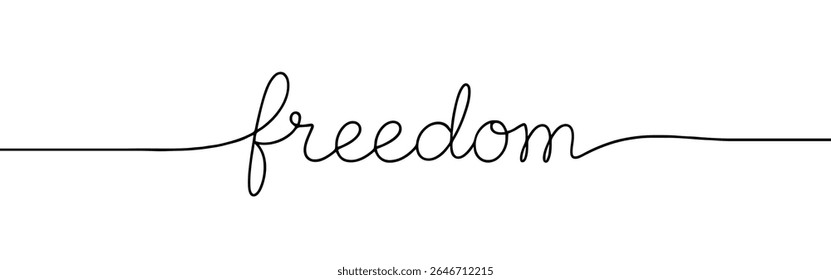 Continuous line drawing freedom text. Word phrase lettering with script font.