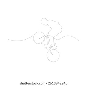 continuous line drawing of freestyle bmx biker. Vector illustration