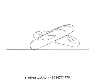Continuous Line Drawing Of French Baguette. One Line Of Baguette. French Bread Continuous Line Art. Editable Outline.
