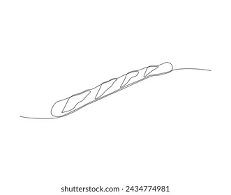 Continuous Line Drawing Of French Baguette. One Line Of Baguette. French Bread Continuous Line Art. Editable Outline.
