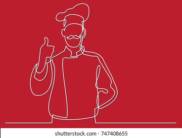 continuous line drawing of french chef showing thumb up