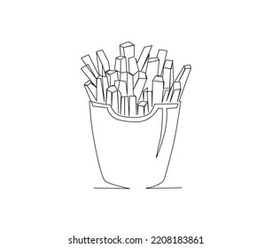 Continuous line drawing of French Fries vector illustration. Frenchfries single line art hand drawn minimalism style.
