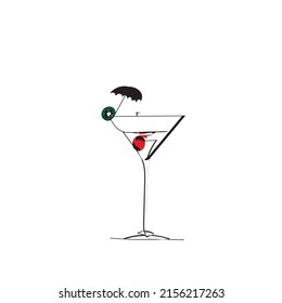 Continuous line drawing. Fresh drink in a glass in summer. Illustration icon vector